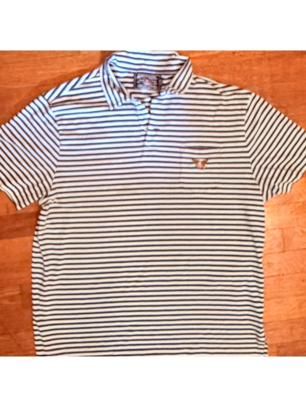 American Living Navy and White Striped Polo Shirt Size Large